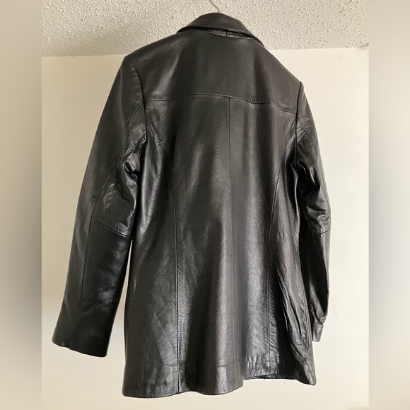 Dona Michi Leather Jacket Coat Women’s M Black Mid Length 3 Button with Pockets - Picture 4 of 8